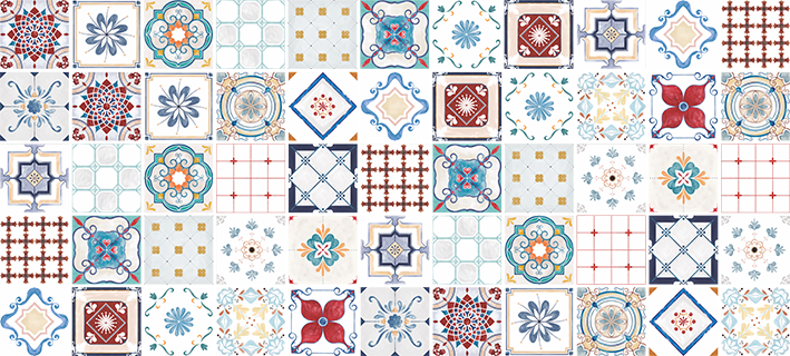 Cenefa Adhesiva Azulejos Mediterraneos Kit 54 Piezas