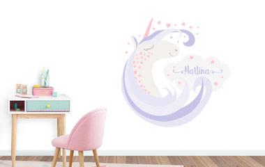 Vinilo decorativo de unicornio y estrellas a todo color